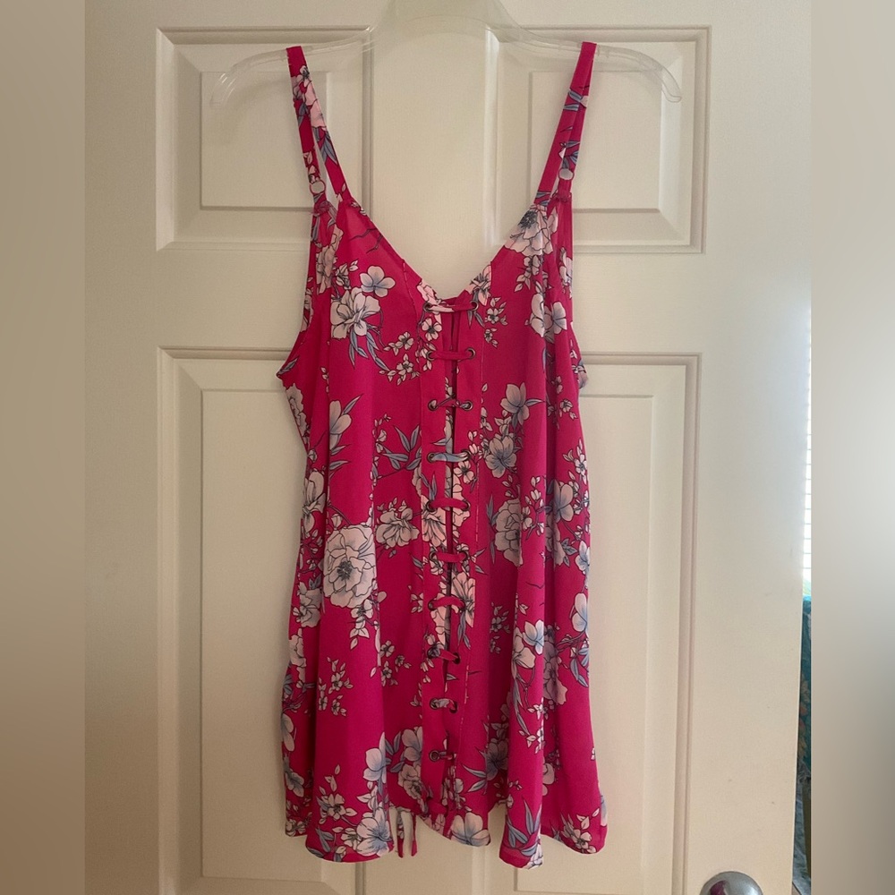 Torrid Pink Floral Swing Cami with corset style detail Size 1